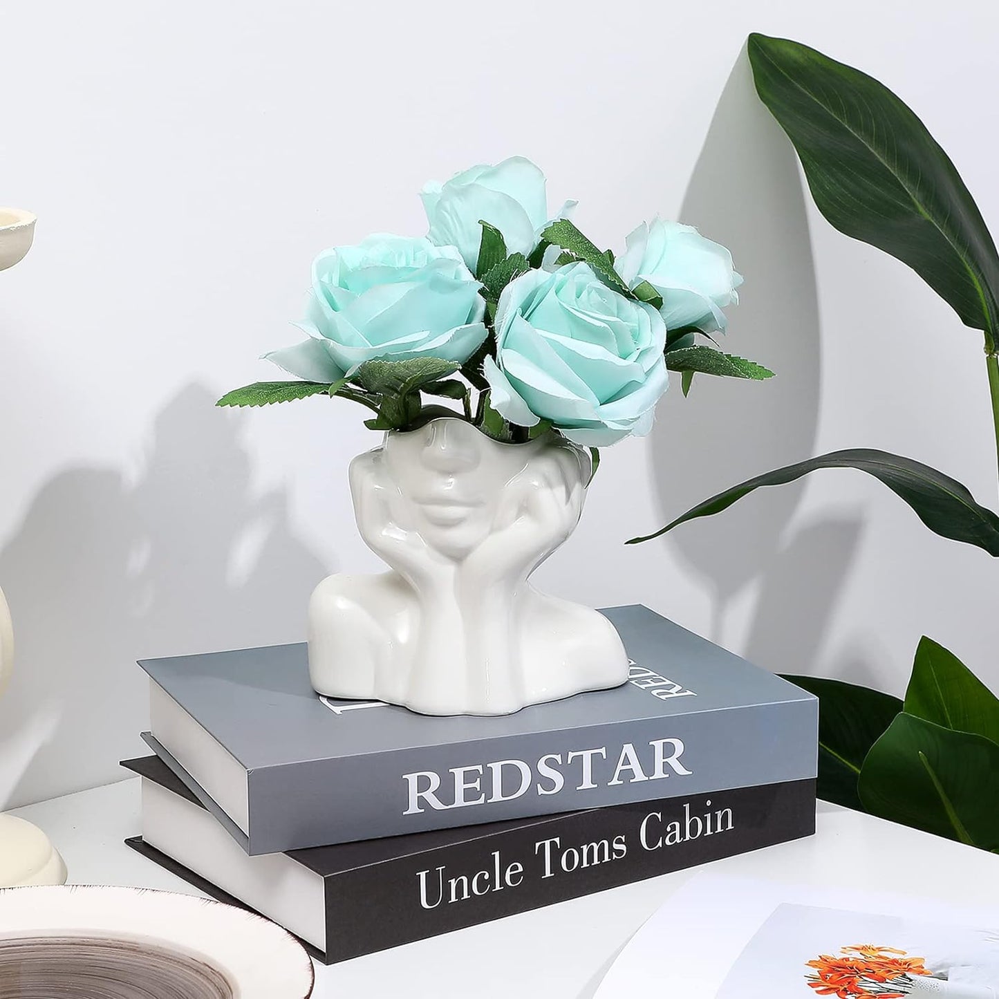 woman flower vase, Ceramic Face Vase Modern Female Face Flower Vase.