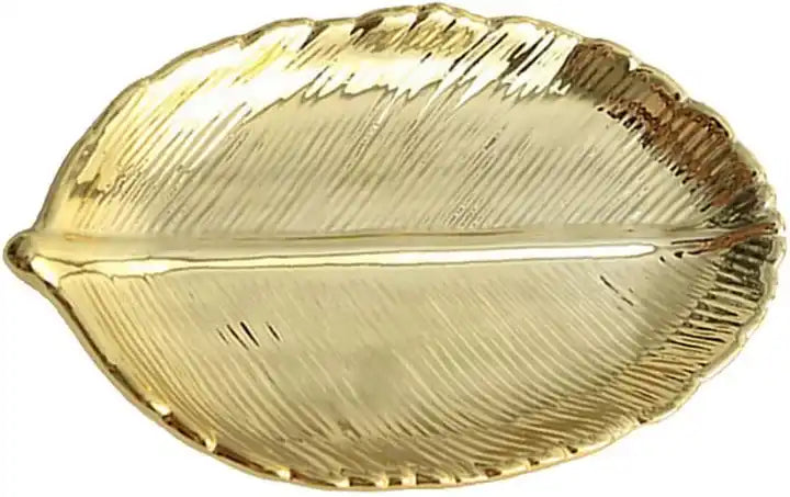 Golden Leaf Shaped Small Ceramic Dish Holder Tray Organizer Ceramic Decorative Dish