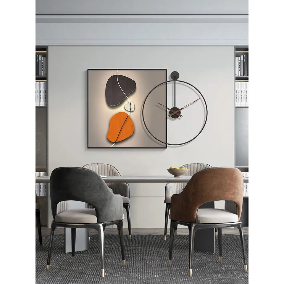 لوحة فنية حائطية فاخرة بإطار من الألومنيوم وساعة.