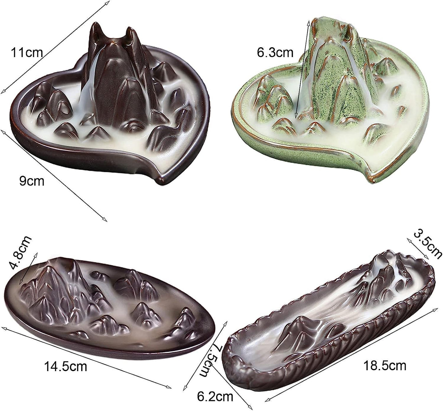 حامل مبخرة بخور سيراميك على شكل شلال، حامل مبخرة بتدفق خلفي أنيق.