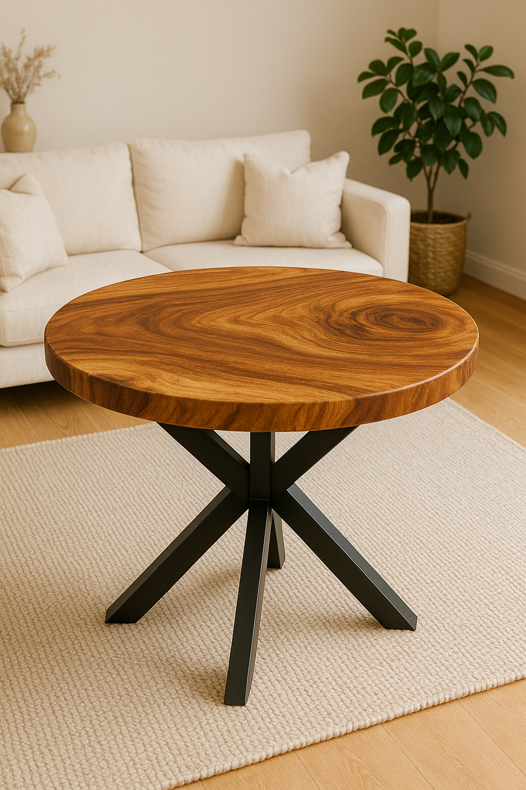 Limited time sale on the Slice Slab Walnut/Saman Tree Natural Wooden Dining Table Featuring Metal Legs: Elevate Your Room's Aesthetic with Elegant Rustic Style Furniture
