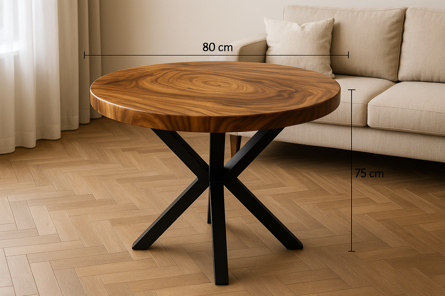 Limited time sale on the Slice Slab Walnut/Saman Tree Natural Wooden Dining Table Featuring Metal Legs: Elevate Your Room's Aesthetic with Elegant Rustic Style Furniture