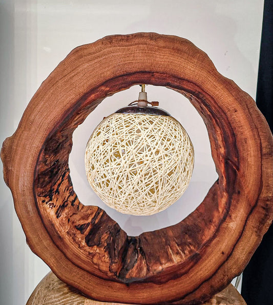 Radiate Warmth and Style: Rustic Camphor Wood Lamp with Flickering Fire Effect LED.