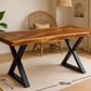 Limited time sale on the Large Live Edge Natural Wood Dining Table - Walnut Wood with PU Finish, Black Metal Legs - Ideal for Home or Restaurant