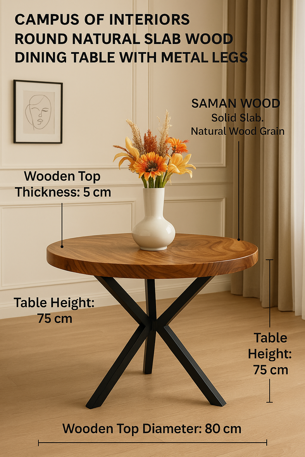 Limited time sale on the Slice Slab Walnut/Saman Tree Natural Wooden Dining Table Featuring Metal Legs: Elevate Your Room's Aesthetic with Elegant Rustic Style Furniture