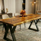 Exotic Live Edge Solid Wood Table with metal legs perfect for home decor.