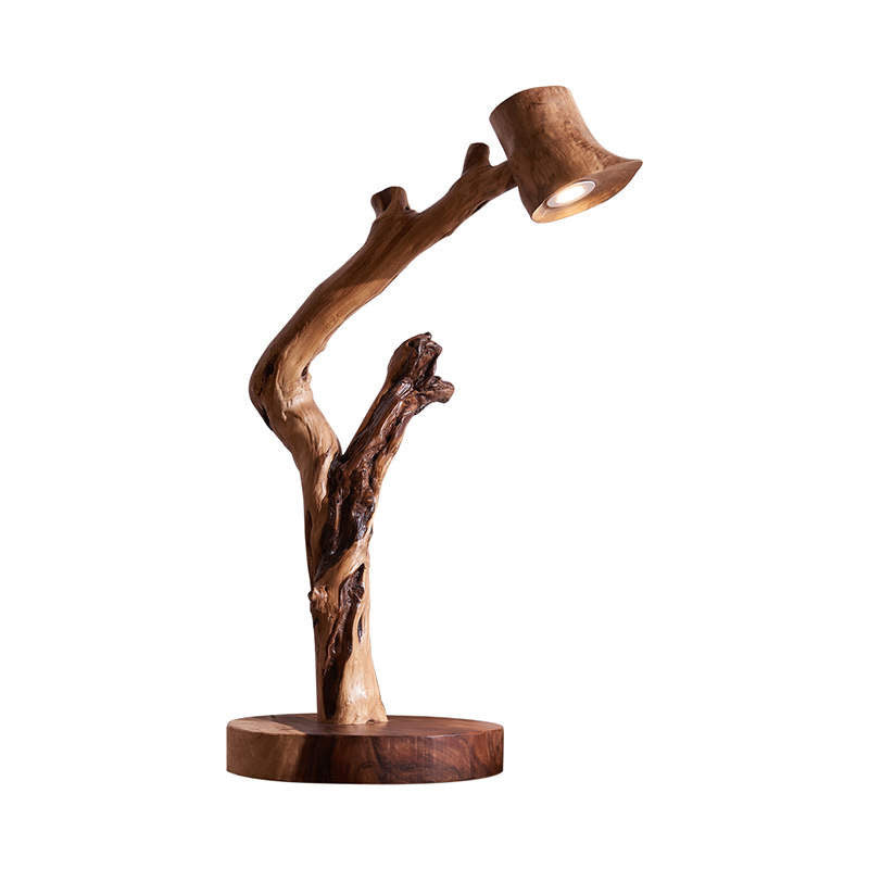 Eco-Friendly Illumination: Handmade Wooden Lamp with Old-World Globe Bulb.