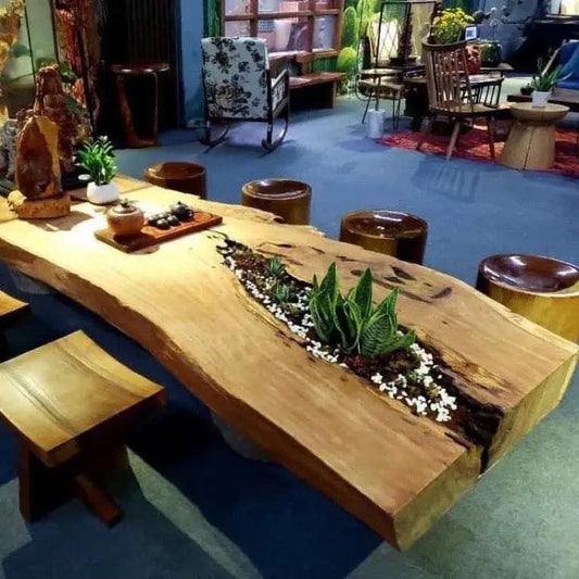 Exotic Live Edge Solid Wood Table, natural solid  Saman table for dining room.