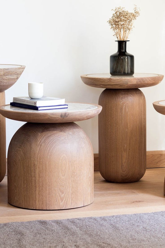 Set of 2 end tables from solid natural wood for modern living room.