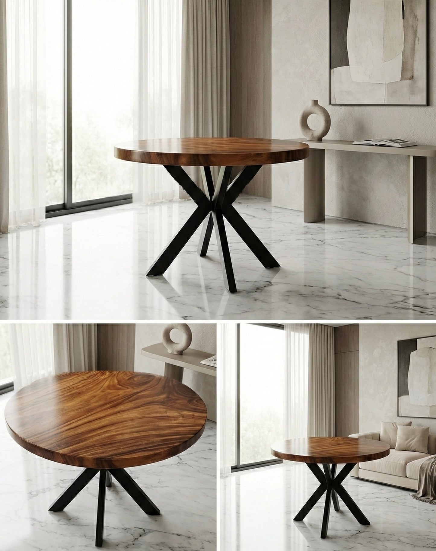 Limited time sale on the Slice Slab Walnut/Saman Tree Natural Wooden Dining Table Featuring Metal Legs: Elevate Your Room's Aesthetic with Elegant Rustic Style Furniture