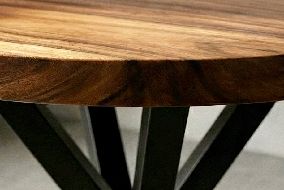 Limited time sale on the Slice Slab Walnut/Saman Tree Natural Wooden Dining Table Featuring Metal Legs: Elevate Your Room's Aesthetic with Elegant Rustic Style Furniture