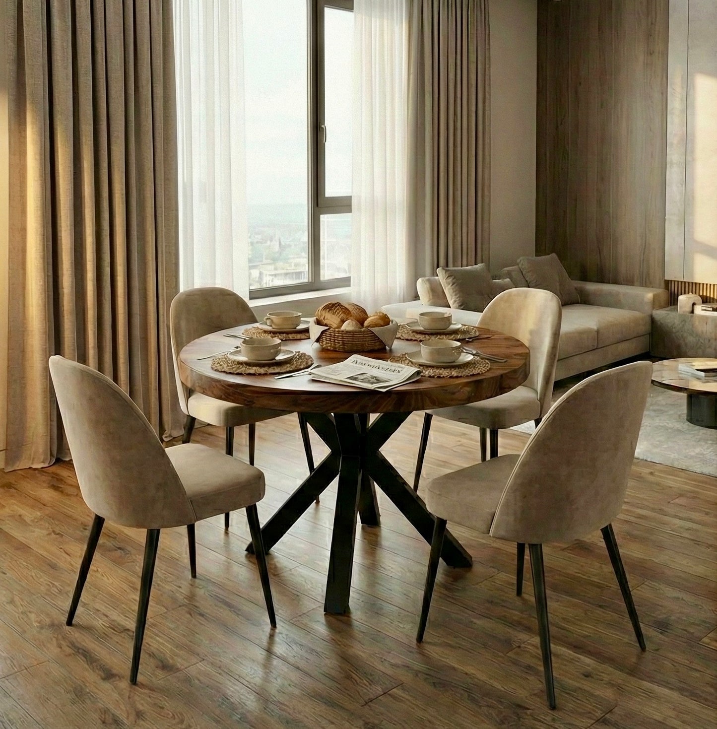 Limited time sale on the Slice Slab Walnut/Saman Tree Natural Wooden Dining Table Featuring Metal Legs: Elevate Your Room's Aesthetic with Elegant Rustic Style Furniture