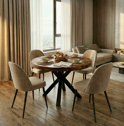 Limited time sale on the Slice Slab Walnut/Saman Tree Natural Wooden Dining Table Featuring Metal Legs: Elevate Your Room's Aesthetic with Elegant Rustic Style Furniture