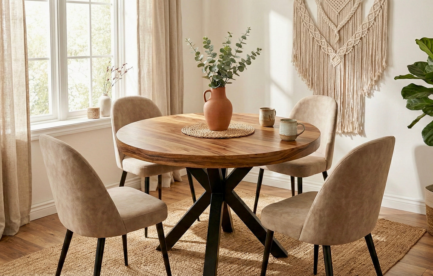 Limited time sale on the Slice Slab Walnut/Saman Tree Natural Wooden Dining Table Featuring Metal Legs: Elevate Your Room's Aesthetic with Elegant Rustic Style Furniture