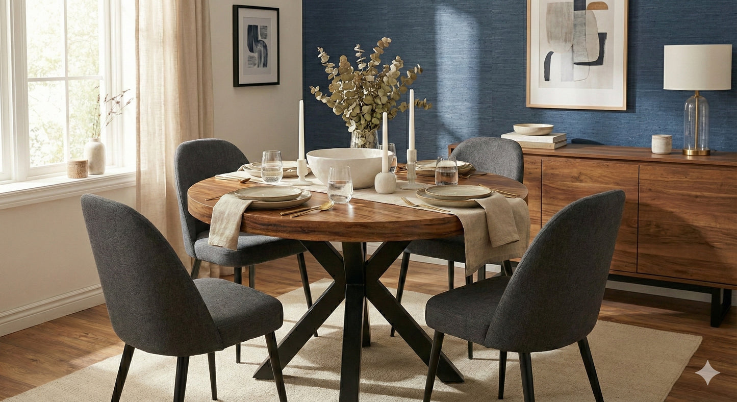 Limited time sale on the Slice Slab Walnut/Saman Tree Natural Wooden Dining Table Featuring Metal Legs: Elevate Your Room's Aesthetic with Elegant Rustic Style Furniture