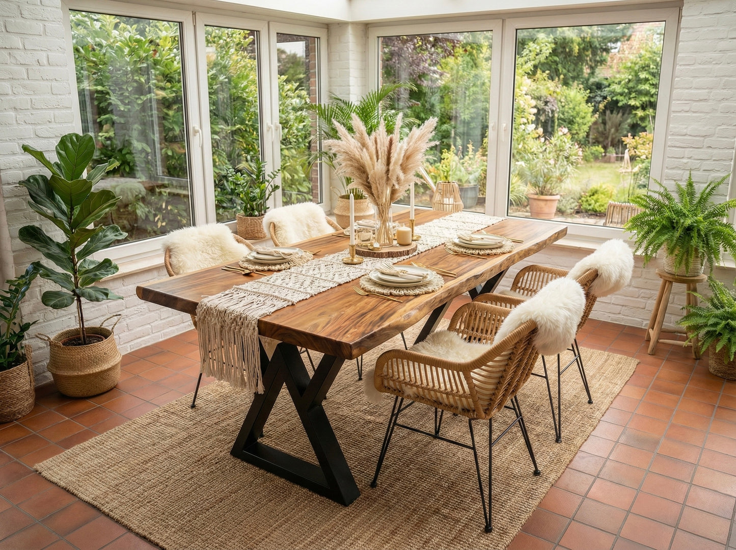 Limited time sale on the Large Live Edge Natural Wood Dining Table - Walnut Wood with PU Finish, Black Metal Legs - Ideal for Home or Restaurant