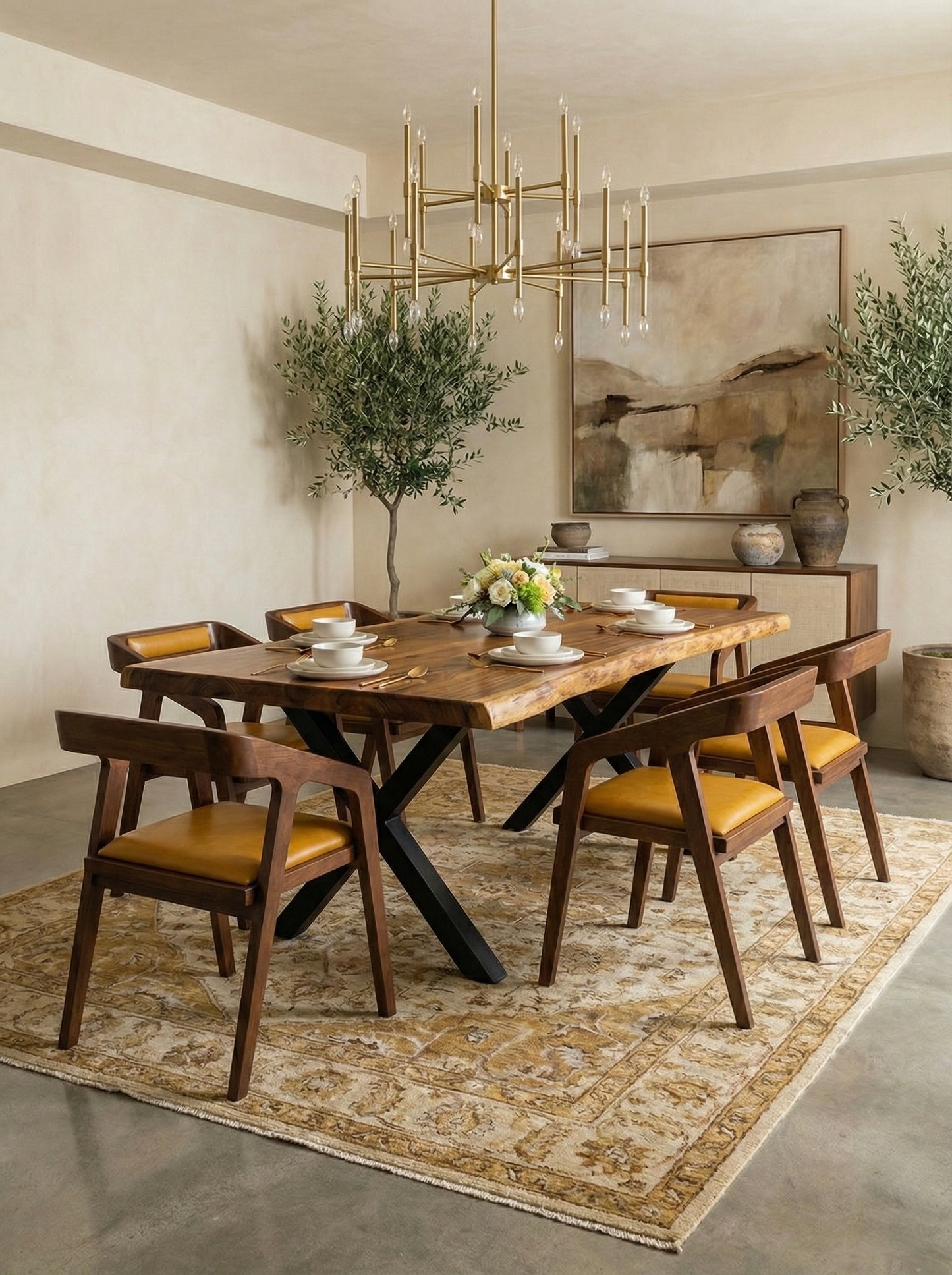 Limited time sale on the Large Live Edge Natural Wood Dining Table - Walnut Wood with PU Finish, Black Metal Legs - Ideal for Home or Restaurant