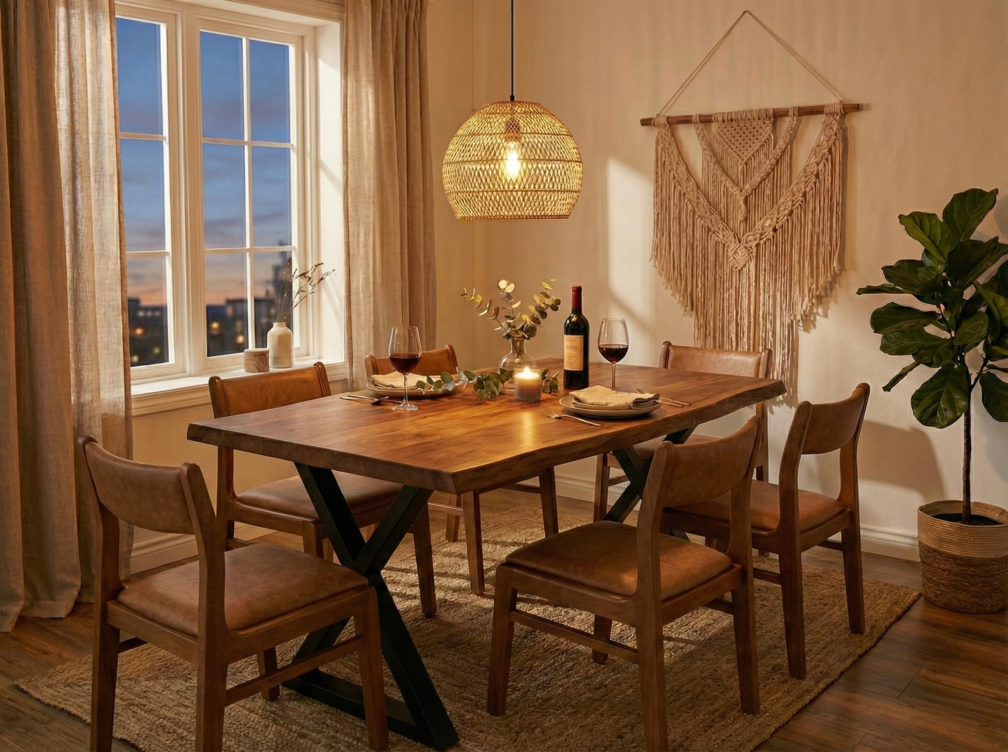 Limited time sale on the Large Live Edge Natural Wood Dining Table - Walnut Wood with PU Finish, Black Metal Legs - Ideal for Home or Restaurant