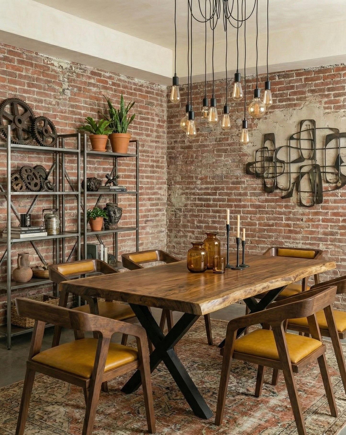 Limited time sale on the Large Live Edge Natural Wood Dining Table - Walnut Wood with PU Finish, Black Metal Legs - Ideal for Home or Restaurant