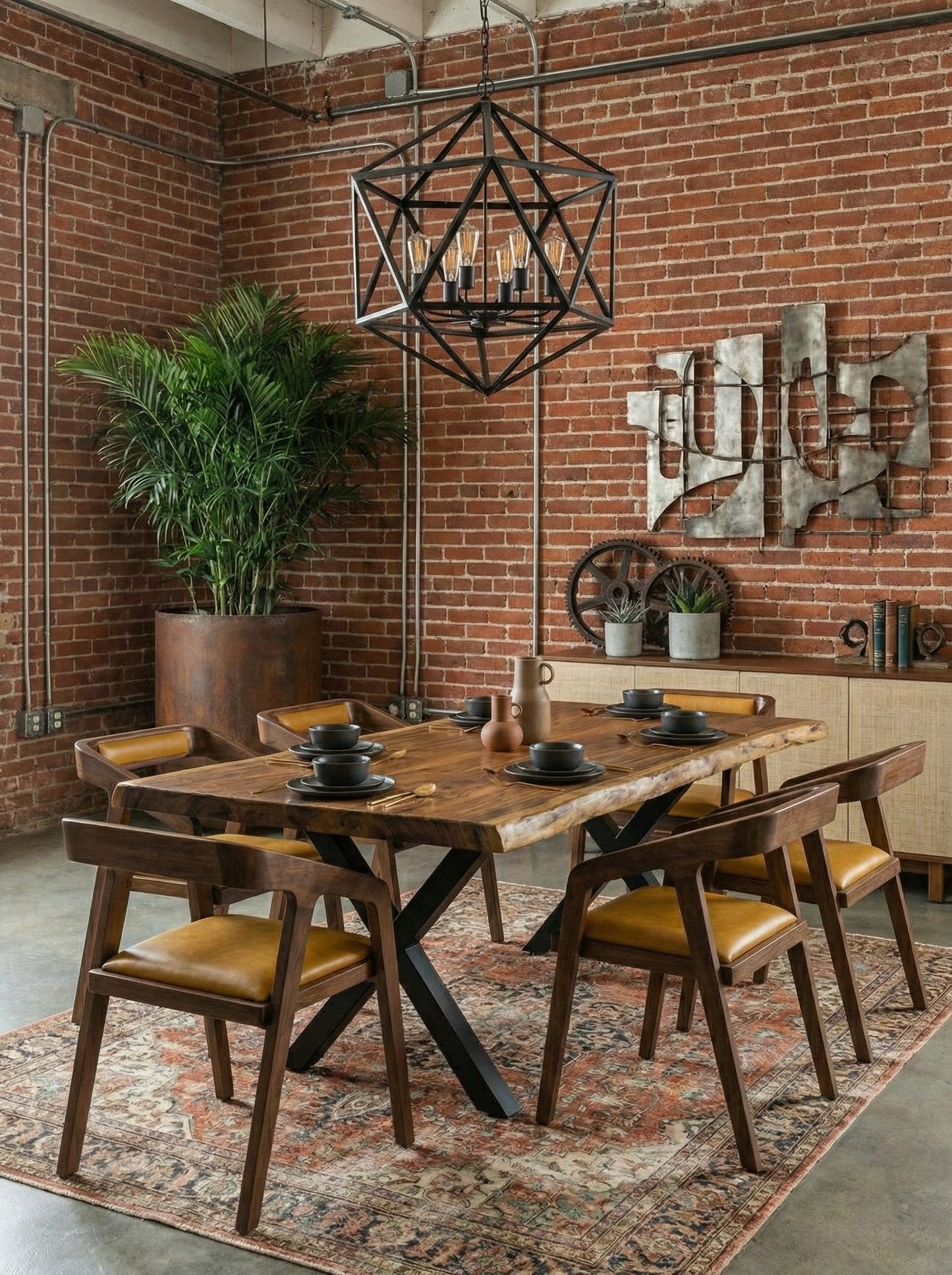 Limited time sale on the Large Live Edge Natural Wood Dining Table - Walnut Wood with PU Finish, Black Metal Legs - Ideal for Home or Restaurant