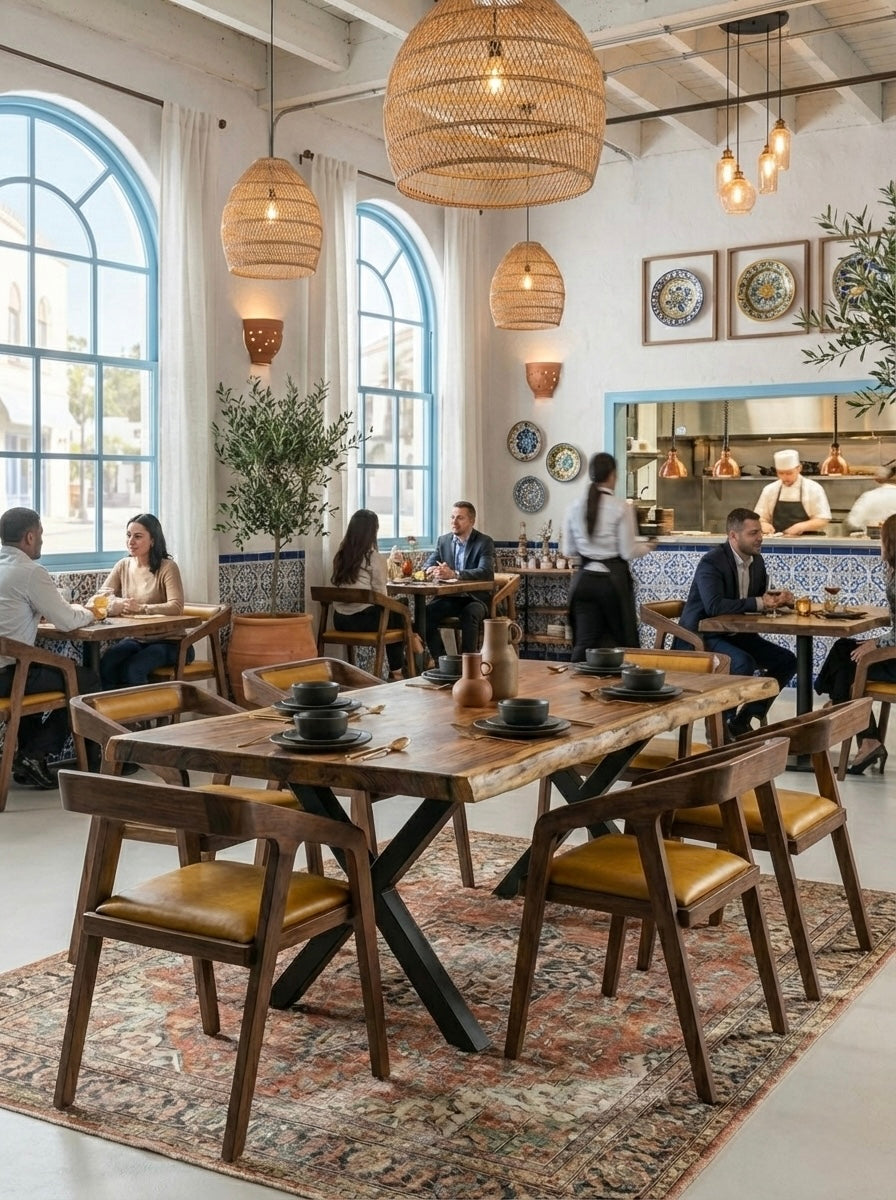 Limited time sale on the Large Live Edge Natural Wood Dining Table - Walnut Wood with PU Finish, Black Metal Legs - Ideal for Home or Restaurant