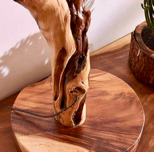 Eco-Friendly Illumination: Handmade Wooden Lamp with Old-World Globe Bulb.