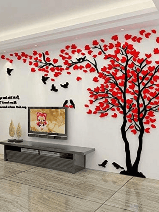 3D Tree Wall Stickers with Playful Birds - Bring Your Walls to Life.