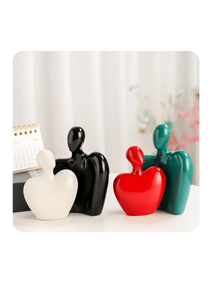 تمثالان لعاشقين عاطفيين؛ ديكور رومانسي وخالد للمكتب والمنزل وحفل الزفاف باللونين الأحمر والأخضر.