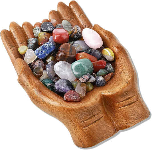 Unique Hand-Shaped Wooden Bowl: Functional Art for Crystal Storage and Home Decor